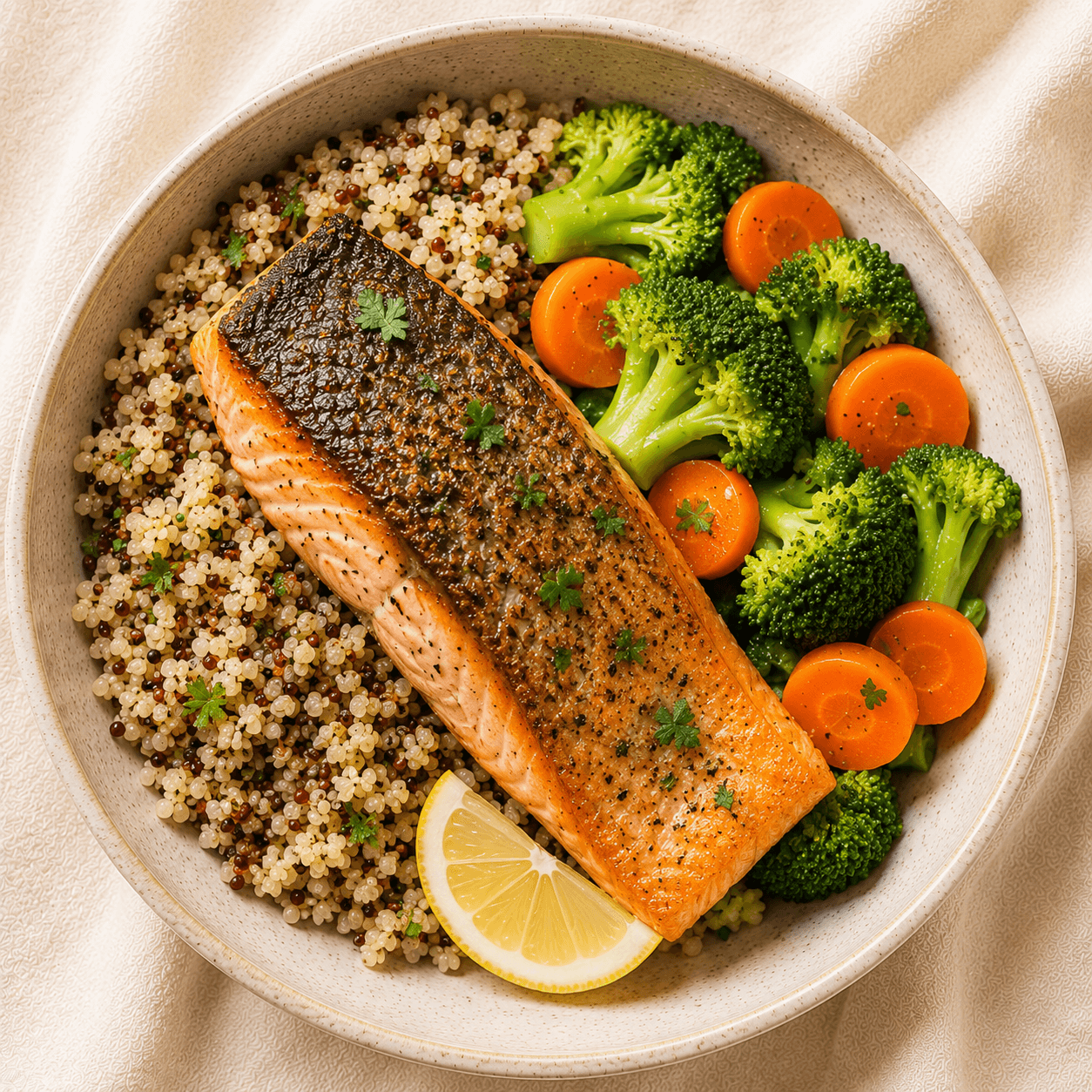 Salmon with Quinoa & Steamed Veggies